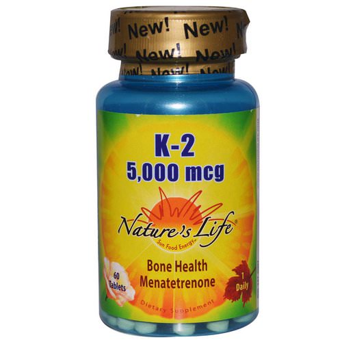 Nature's Life, K-2, Bone Health Menatetrenone, 5,000 mcg, 60 Tablets فوائد