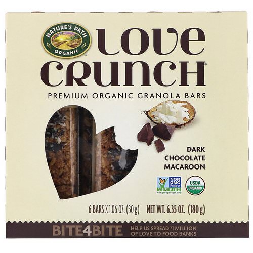 Nature's Path, Love Crunch, Premium Organic Granola Bars, Dark Chocolate Macaroon, 6 Bars, 1.06 oz (30 g) Each فوائد