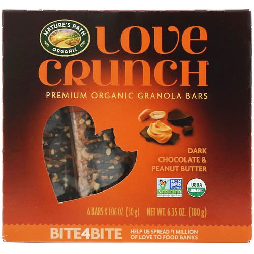 Nature's Path, Love Crunch, Premium Organic Granola Bars, Dark Chocolate Peanut Butter, 6 Bars, 1.06 oz (30 g) Each فوائد
