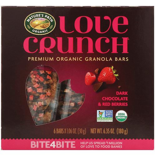 Nature's Path, Love Crunch, Premium Organic Granola Bars, Dark Chocolate & Red Berries, 6 Bars, 1.06 oz (30 g) Each فوائد