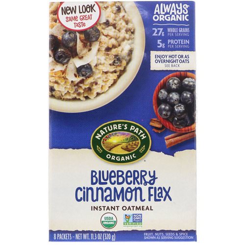 Nature's Path, Organic Instant Oatmeal, Blueberry Cinnamon Flax, 8 Packets, 11.3 oz (320 g) فوائد