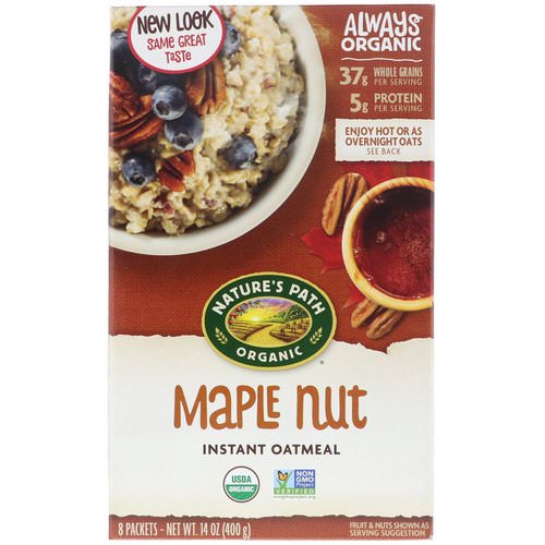 Nature's Path, Organic Instant Oatmeal, Maple Nut, 8 Packets, 14 oz (400 g) فوائد