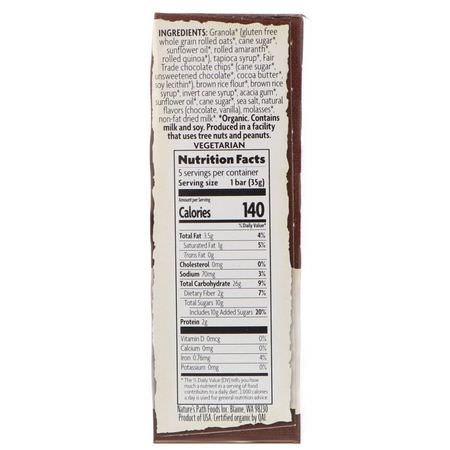 Nature's Path, Organic, Sunrise Breakfast Bars, Dark Chocolate Chip, 5 Bars, 1.2 oz (35 g):أشرطة ال,جبات الخفيفة, أشرطة Granola