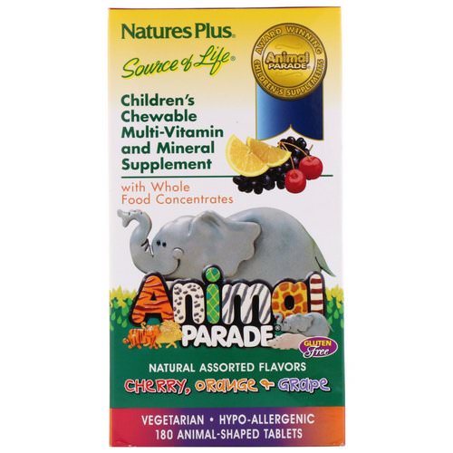 Nature's Plus, Animal Parade, Children's Chewable Multi-Vitamin and Mineral, Assorted Flavors, 180 Animal-Shaped Tablets فوائد