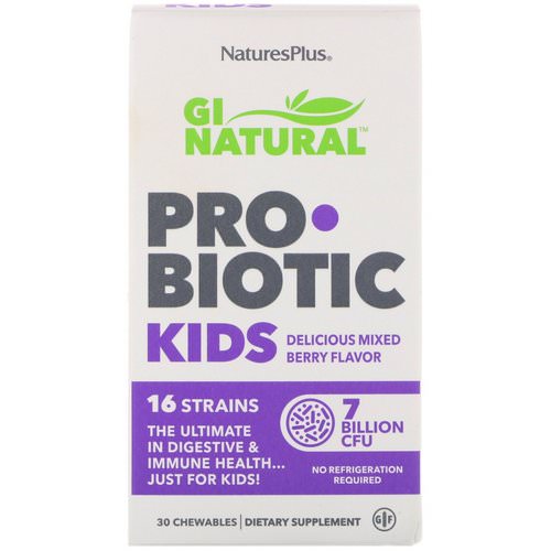 Nature's Plus, GI Natural Probiotic Kids, Delicious Mixed Berry Flavor, 7 Billion CFU, 30 Chewables فوائد