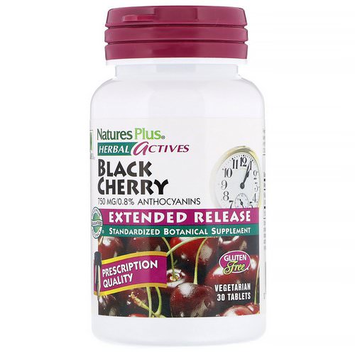 Nature's Plus, Herbal Actives, Black Cherry, 750 mg, 30 Vegetarian Tablets فوائد