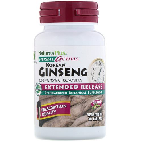 Nature's Plus, Herbal Actives, Korean Ginseng, Extended Release, 1,000 mg, 30 Vegetarian Tablets فوائد