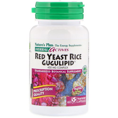 Nature's Plus, Herbal Actives, Red Yeast Rice Gugulipid, 450 mg, 60 Vegetarian Capsules فوائد