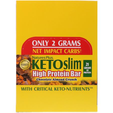 Nature's Plus, Ketoslim, High Protein Bar, Chocolate Almond Crunch, 12 Bars, 2.1 oz (60 g) Each:أشرطة تخفيف ال,زن, نظام غذائي