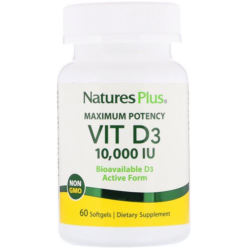 Nature's Plus, Maximum Potency, Vit D3, 10,000 IU, 60 Softgels فوائد