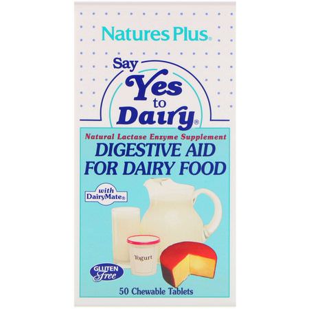 Nature's Plus, Say Yes to Dairy, Digestive Aid For Dairy Food, 50 Chewable Tablets:لاكتاز, إنزيمات هضمية