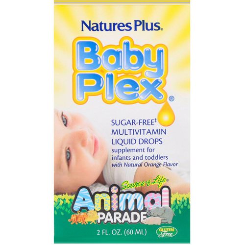 Nature's Plus, Source of Life, Animal Parade, Baby Plex, Sugar Free Multivitamin Liquid Drops, Natural Orange Flavor, 2 fl oz (60 ml) فوائد