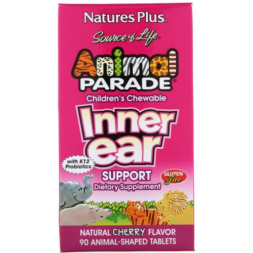 Nature's Plus, Source of Life, Animal Parade, Children's Chewable Inner Ear Support, Natural Cherry Flavor, 90 Animals-Shaped Tablets فوائد