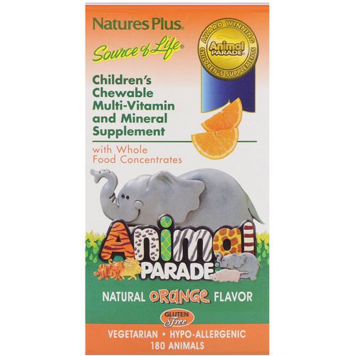Nature's Plus, Source of Life, Animal Parade, Children's Chewable Multi-Vitamin and Mineral Supplement, Natural Orange Flavor, 180 Animals فوائد