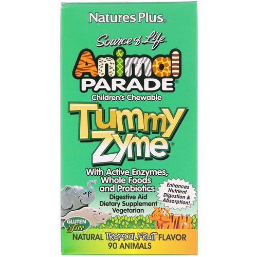 Nature's Plus, Source of Life, Animal Parade, Children's Chewable Tummy Zyme with Active Enzymes, Whole Foods and Probiotics, Natural Tropical Fruit Flavor, 90 Animals فوائد