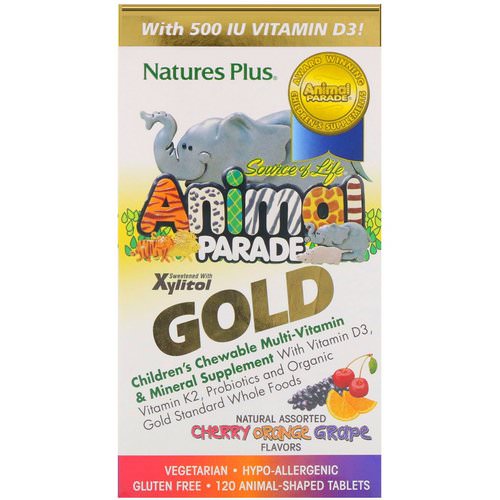 Nature's Plus, Source of Life Animal Parade Gold, Children's Chewable Multi-Vitamin & Mineral Supplement, Natural Assorted Flavors, 120 Animal-Shaped Tablets فوائد