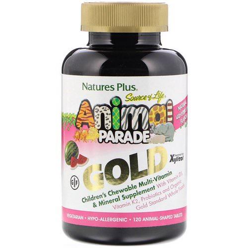 Nature's Plus, Source of Life, Animal Parade Gold, Children's Chewable Multi-Vitamin & Mineral Supplement, Watermelon, 120 Animal-Shaped Tablets فوائد