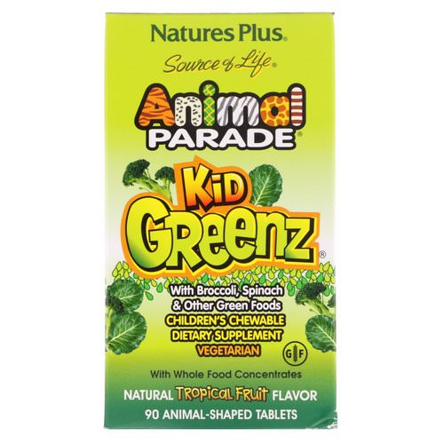 Nature's Plus, Source of Life, Animal Parade, Kid Greenz with Broccoli, Spinach, Natural Tropical Fruit Flavor, 90 Animal-Shaped Tablets فوائد