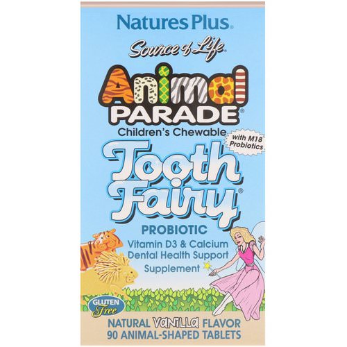 Nature's Plus, Source of Life, Animal Parade, Tooth Fairy Probiotic, Children's Chewable, Natural Vanilla Flavor, 90 Animal-Shaped Tablets فوائد