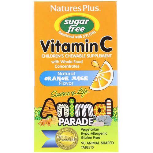 Nature's Plus, Source of Life, Animal Parade, Vitamin C, Children's Chewable Supplement, Sugar Free, Natural Orange Juice Flavor, 90 Animal-Shaped Tablets فوائد