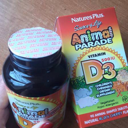 Nature's Plus, Source of Life, Animal Parade, Vitamin D3, Natural Black Cherry Flavor, 500 IU, 90 Animal-Shaped Tablets