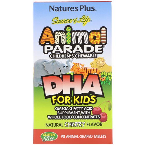 Nature's Plus, Source of Life, DHA for Kids, Animal Parade, Children's Chewable, Natural Cherry Flavor, 90 Animal-Shaped Tablets فوائد