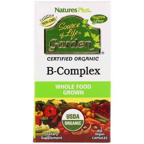 Nature's Plus, Source of Life Garden, Certified Organic B-Complex, 60 Vegan Capsules فوائد