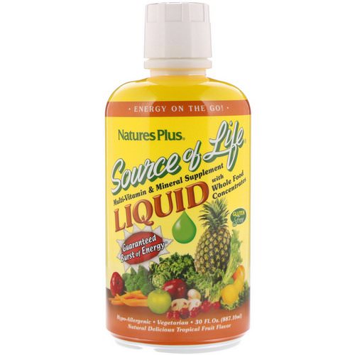 Nature's Plus, Source of Life, Liquid Multi-Vitamin & Mineral Supplement with Whole Food Concentrates, Tropical Fruit Flavor, 30 fl oz (887.10 ml) فوائد