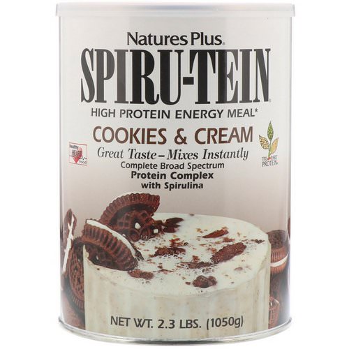 Nature's Plus, Spiru-Tein, High Protein Energy Meal, Cookies & Cream, 2.3 lbs (1050 g) فوائد