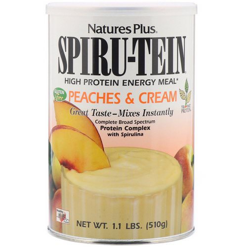 Nature's Plus, Spiru-Tein, High Protein Energy Meal, Peaches & Cream, 1.1 lbs (510 g) فوائد