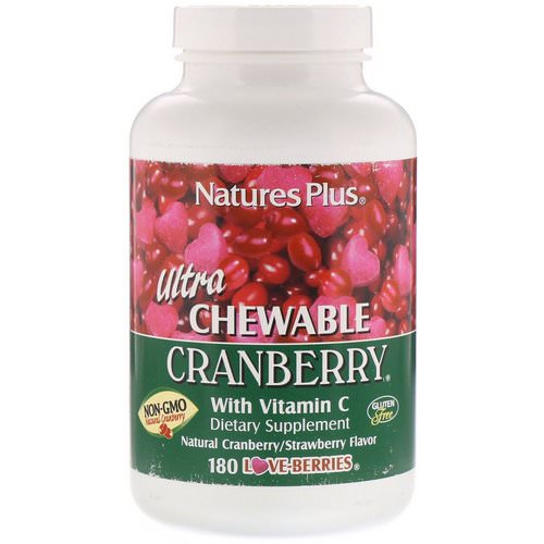 Nature's Plus, Ultra Chewable Cranberry with Vitamin C, Natural Cranberry/Strawberry Flavor, 180 Love-Berries فوائد