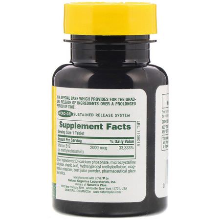 Nature's Plus, Vitamin B-12, 2000 mcg, 60 Tablets:B12, فيتامين B