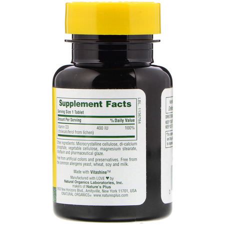 Nature's Plus, Vitamin D3, 400 IU, 90 Tablets:D3 Cholecalciferol, فيتامين د