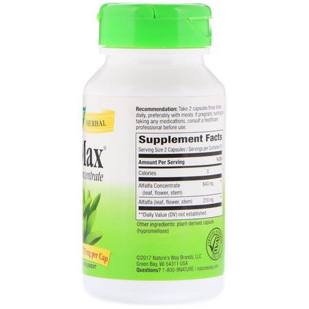 Nature's Way, Alfa-Max, Concentrate, 525 mg, 100 Vegetarian Capsules:البرسيم, المعالجة المثلية