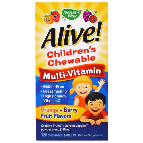Nature's Way, Alive! Children's Chewable Multi-Vitamin, Orange + Berry Fruit Flavors, 120 Chewable Tablets فوائد