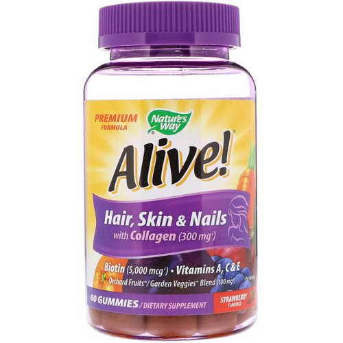 Nature's Way, Alive! Hair, Skin & Nails with Collagen, Strawberry Flavored, 60 Gummies فوائد
