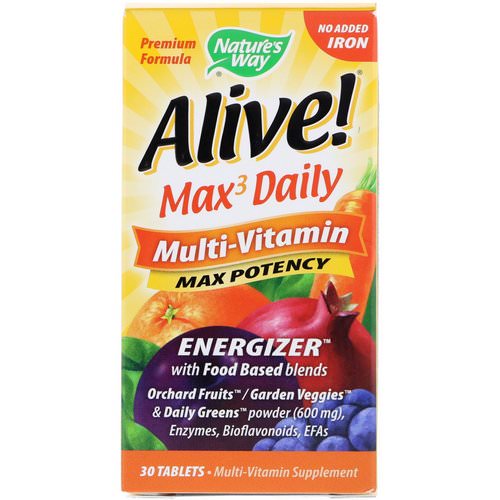 Nature's Way, Alive! Max3 Daily, Multi-Vitamin, No Added Iron, 30 Tablets فوائد