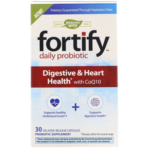 Nature's Way, Fortify, Daily Probiotic, Digestive & Heart Health with CoQ10, 30 Delayed-Release Capsules فوائد