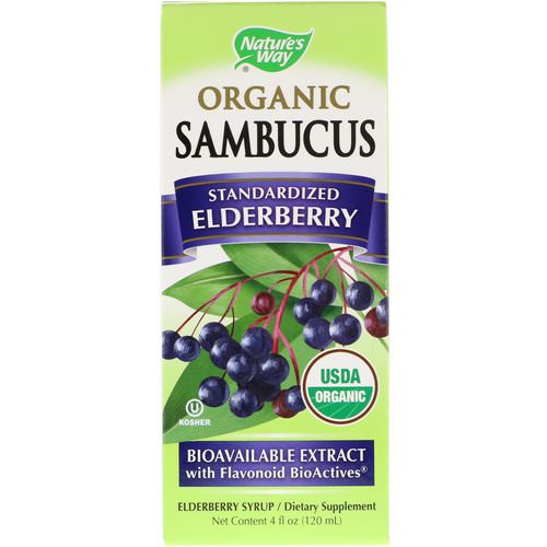 Nature's Way, Organic Sambucus, Elderberry Syrup, Standardized, 4 fl oz (120 ml) فوائد