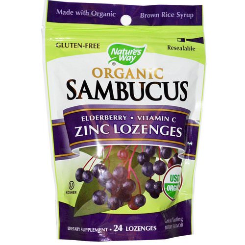 Nature's Way, Organic Sambucus, Zinc Lozenges, Delicious Berry, 24 Lozenges فوائد