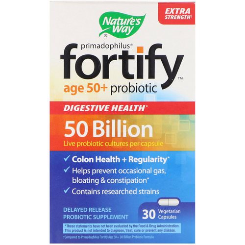 Nature's Way, Primadophilus, Fortify, Age 50+ Probiotic, Extra Strength, 30 Vegetarian Capsules فوائد