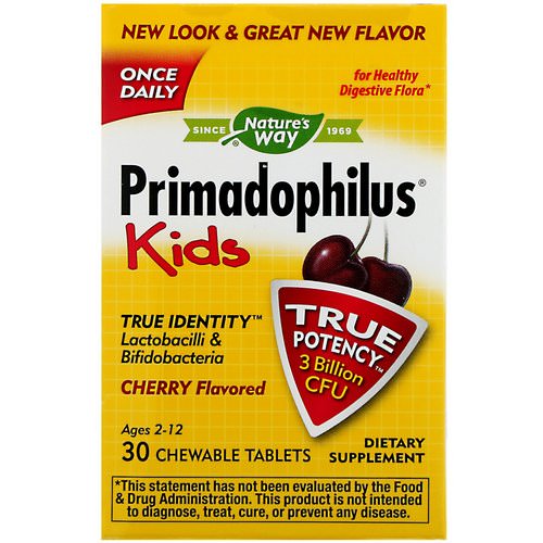 Nature's Way, Primadophilus, Kids, Cherry, 3 Billion CFU, 30 Chewable Tablets فوائد