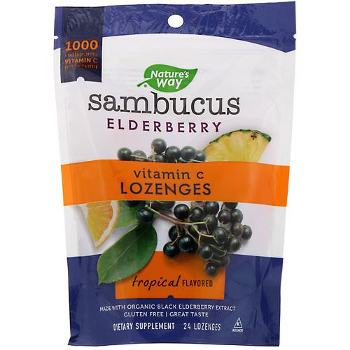 Nature's Way, Sambucus Elderberry, Vitamin C Lozenges, Tropical Flavored, 24 Lozenges فوائد