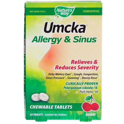 Nature's Way, Umcka, Allergy & Sinus, Cherry, 20 Tablets فوائد