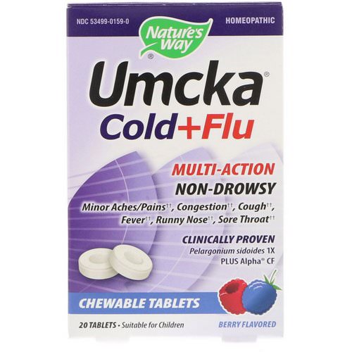 Nature's Way, Umcka, Cold + Flu, Berry, 20 Chewable Tablets فوائد
