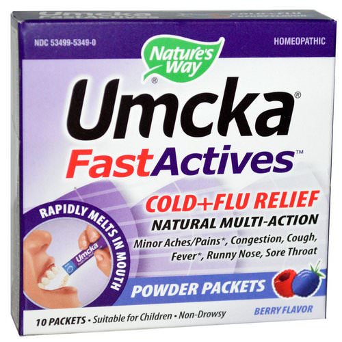 Nature's Way, Umcka, Fast Actives, Cold + Flu Relief, Non-Drowsy, Berry Flavor, 10 Powder Packets فوائد