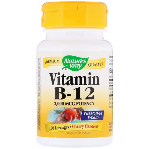 Nature's Way, Vitamin B-12, Cherry Flavored, 2,000 mcg, 100 Lozenges فوائد