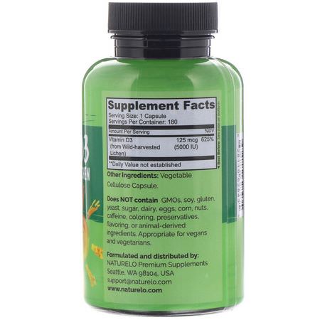 NATURELO, Vitamin D3, Plant Based, 5000 IU/125 mcg, 180 Easy Swallow Capsules:D3 Cholecalciferol, فيتامين D