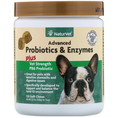 NaturVet, Advanced Probiotics and Enzymes, Plus Vet Strength PB6 Probiotic for Dogs, 120 Soft Chews فوائد