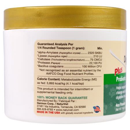 NaturVet, Digestive Enzymes Plus Probiotic, For Dogs & Cats, Powder, 4 oz (114 g):الحي,انات الأليفة البر,بي,تيك, المكملات الغذائية للحي,انات الأليفة